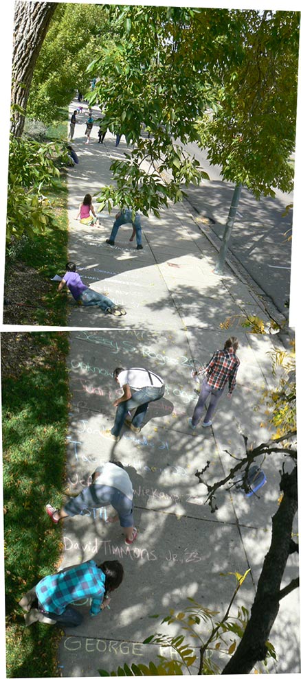 Colorado College and Palmer High School students acacia-chalk-students-panorama